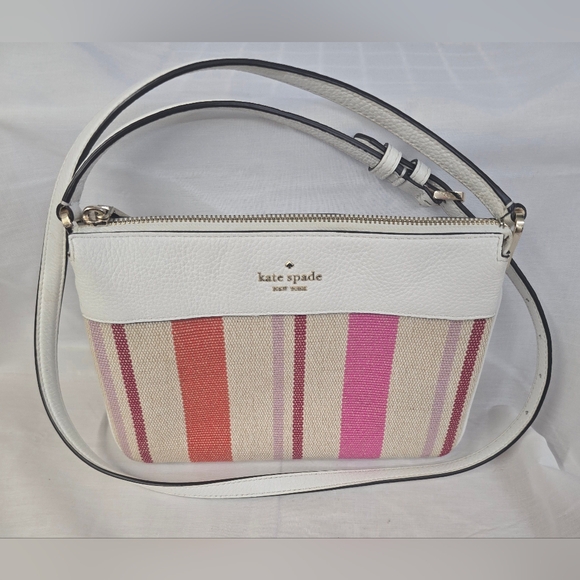 Kate spade Leila Triple gusset Leather canvas crossbody - Picture 1 of 7